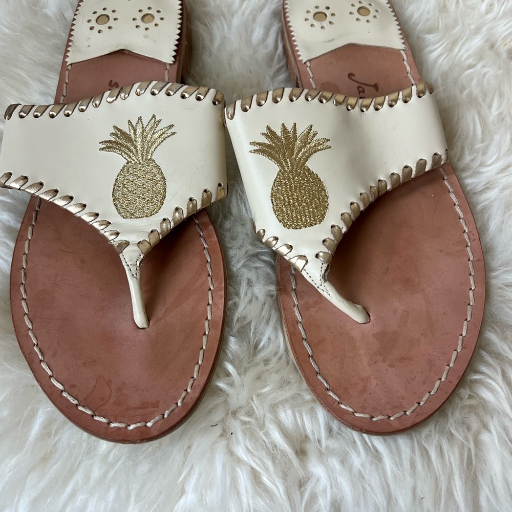 Jack Rogers Cream and Tan Pineapple Sandals